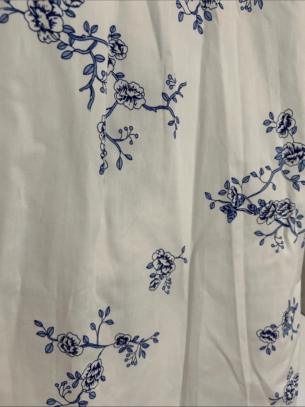 Classic White Nightshirt with Blue Floral Print - Elegant Button-Front Pajama